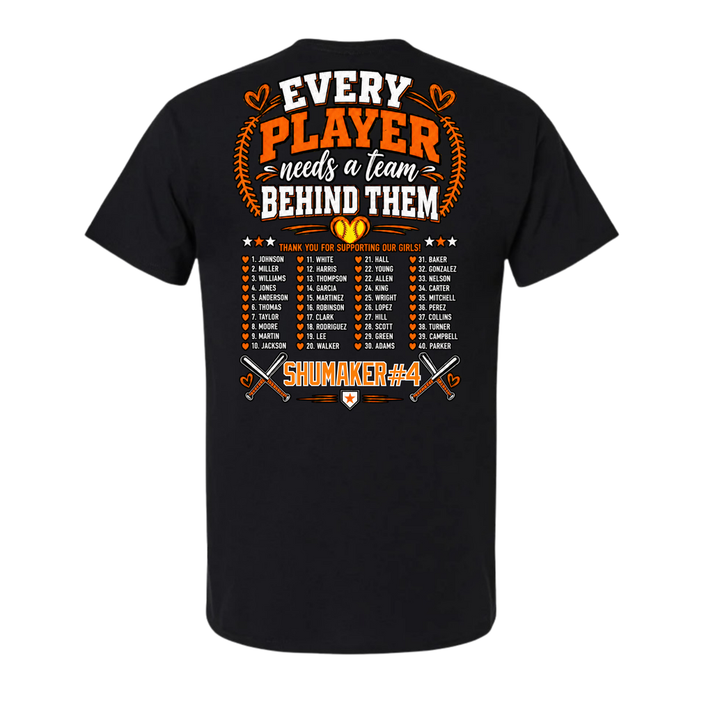 Back of the 8U Crossroads fan shirt for Evelyn Muhler #11