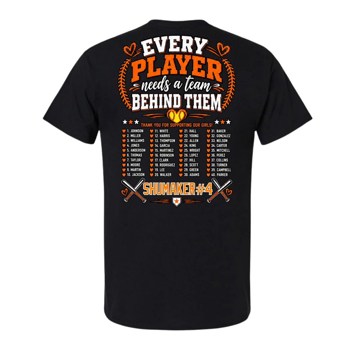 Back of the 8U Crossroads fan shirt for Evelyn Muhler #11
