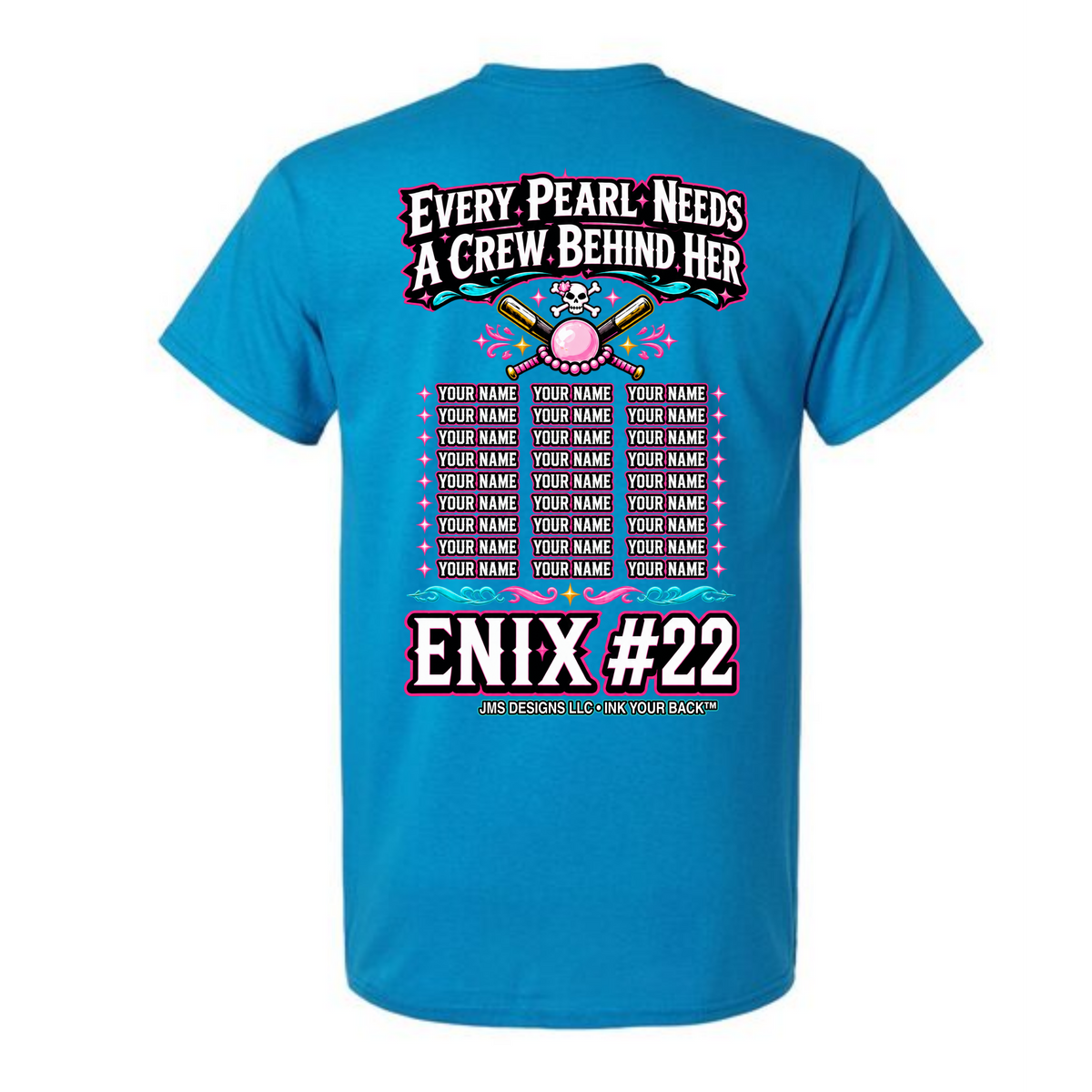 Back of Kady Enix #22 Black Pearl fan shirt